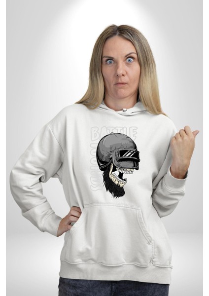 Savaş Okulu Kasklı Kuru Kafatası Kadın Erkek Baskılı Üç Iplik Beyaz Kapüşonlu Hodie Sweatshirt fiyatları