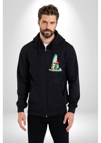 Sörf Yapana Oyuncak Ayı Kadın Erkek Baskılı Fermuarlı Kapüşonlu Hırka Sweatshirt fırsatları