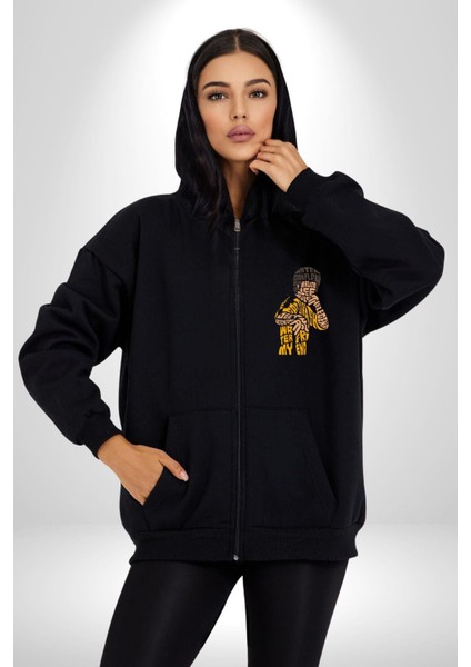 Bruce Lee Dövüş Karakteri Kadın Erkek Baskılı Fermuarlı Kapüşonlu Hırka Sweatshirt