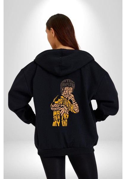 Bruce Lee Dövüş Karakteri Kadın Erkek Baskılı Fermuarlı Kapüşonlu Hırka Sweatshirt