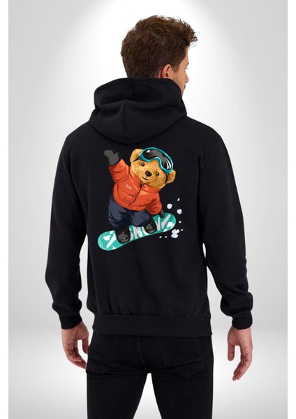 Kaykay Yapan Oyuncak Ayı Kadın Erkek Baskılı Fermuarlı Kapüşonlu Hırka Sweatshirt indirimleri