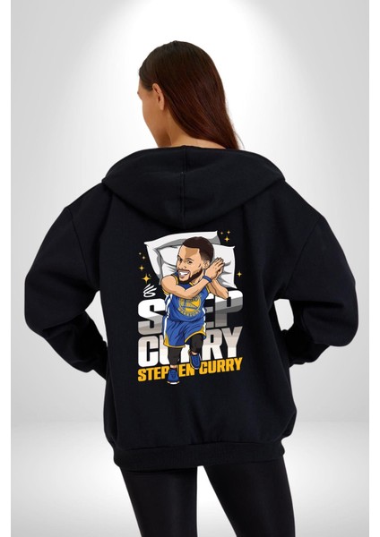 Uyku Zamanı Steph Curry Kadın Erkek Baskılı Fermuarlı Kapüşonlu Hırka Sweatshirt