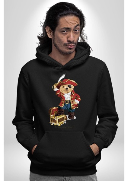 Korsan Hazine Oyuncak Tatlı Ayı Kadın Erkek Baskılı Üç Iplik Siyah Kapüşonlu Hodie Sweatshirt indirimleri