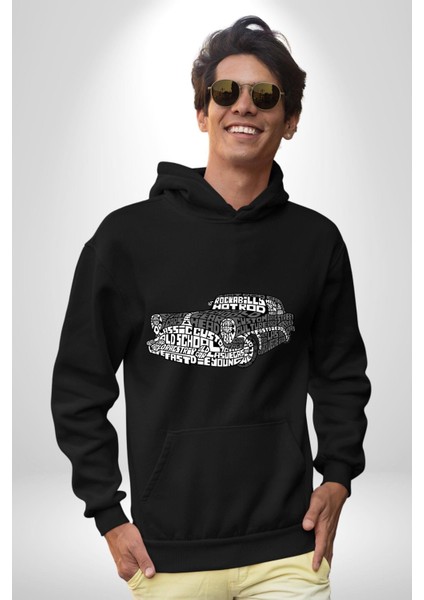 Naber Müdür Kaligram Ingiliz Taksi Kadın Erkek Baskılı Üç Iplik Siyah Kapüşonlu Hodie Sweatshirt