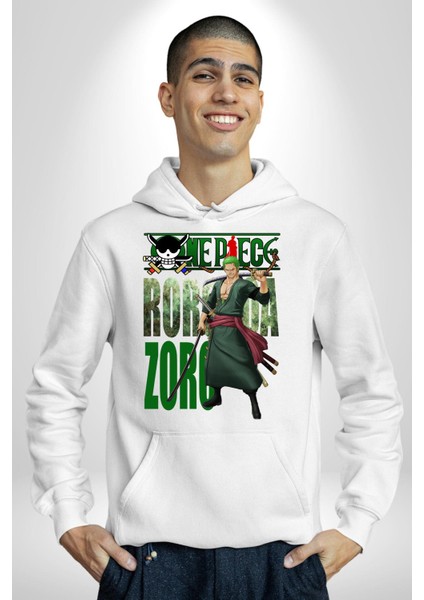 Erteleyen Pembe Stitch Kadın Erkek Baskılı Üç Iplik Beyaz Kapüşonlu Hodie Sweatshirt