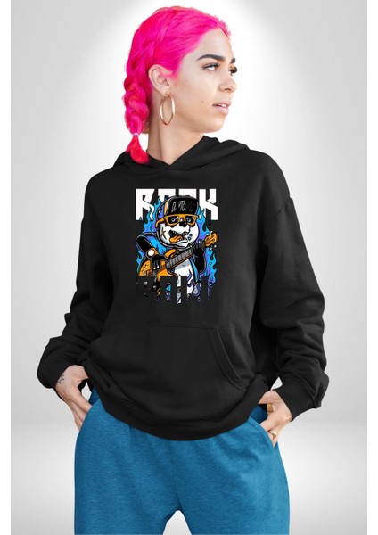 Günden Güne Şapkalı Havalı Gitarist Kadın Erkek Baskılı Üç Iplik Siyah Kapüşonlu Hodie Sweatshirt indirimleri