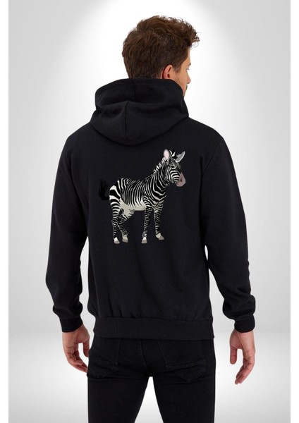 Vahşi Orman Zebra Kadın Erkek Baskılı Fermuarlı Kapüşonlu Hırka Sweatshirt