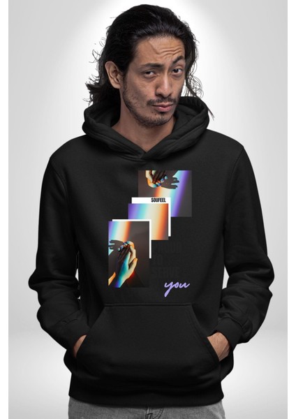 El Ele Aşk ve Dostluk Gökkuşağı Sevgi Kadın Erkek Baskılı Üç Iplik Siyah Kapüşonlu Hodie Sweatshirt fiyatları