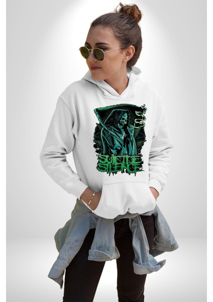 Ölüm Sessizliği Azrail Iskelet Adam Kadın Erkek Baskılı Üç Iplik Beyaz Kapüşonlu Hodie Sweatshirt