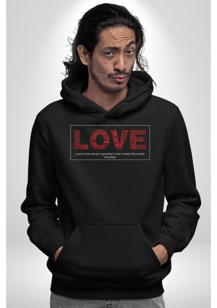 Aşk Hayatı Tatlı Kılan Gizli Bileşendir Kadın Erkek Baskılı Üç Iplik Siyah Kapüşonlu Hodie Sweatshirt indirimleri