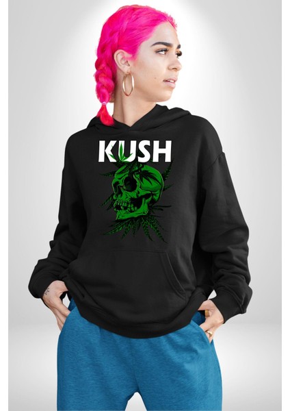 Kush Kuru Kafa Tasarım Yeşil Ölüm Kadın Erkek Baskılı Üç Iplik Siyah Kapüşonlu Hodie Sweatshirt