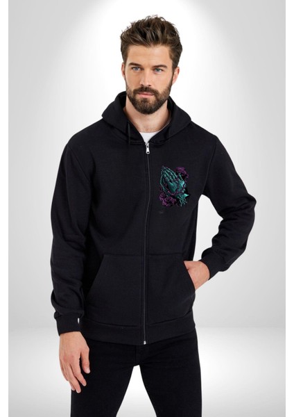 Karga Hristiyan Duası Soft Kadın Erkek Baskılı Fermuarlı Kapüşonlu Hırka Sweatshirt