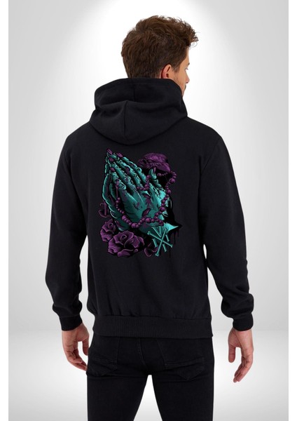 Karga Hristiyan Duası Soft Kadın Erkek Baskılı Fermuarlı Kapüşonlu Hırka Sweatshirt