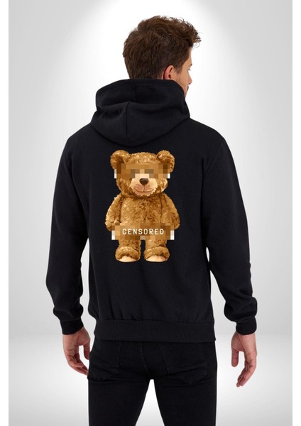 Sensörlü Suçlu Oyuncak Ayı Kadın Erkek Baskılı Fermuarlı Kapüşonlu Hırka Sweatshirt