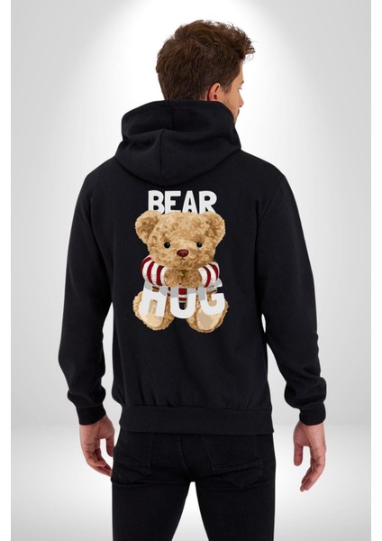 Tatlış Oyuncak Ayı Sarılması Kadın Erkek Baskılı Fermuarlı Kapüşonlu Hırka Sweatshirt