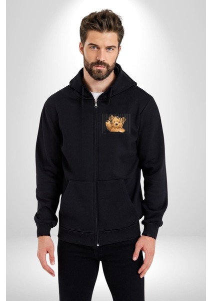 Merhaba Orada Mısın Tatlı Oyuncak Ayı Kadın Erkek Baskılı Fermuarlı Kapüşonlu Hırka Sweatshirt fırsatları