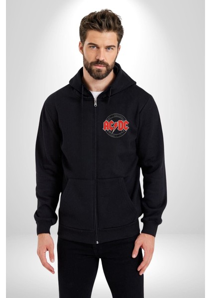 Ac Dc Yüksek Voltaj Rock Kadın Erkek Baskılı Fermuarlı Kapüşonlu Hırka Sweatshirt