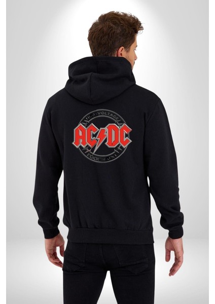 Ac Dc Yüksek Voltaj Rock Kadın Erkek Baskılı Fermuarlı Kapüşonlu Hırka Sweatshirt