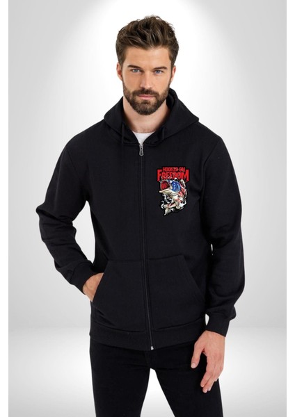 Özgürlüğe Bağlandım Amerikalı Balık Kadın Erkek Baskılı Fermuarlı Kapüşonlu Hırka Sweatshirt