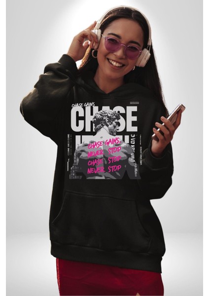 Asla Durma Takip Etmek Yunan Insanı Kadın Erkek Baskılı Üç Iplik Siyah Kapüşonlu Hodie Sweatshirt indirimleri