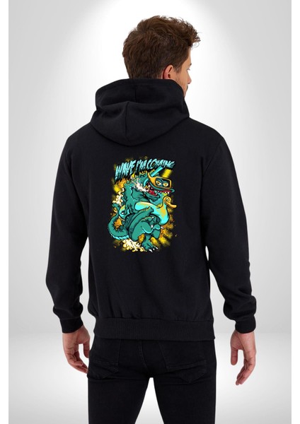 Dalga Ben Geliyorum Timsah Havuz Kadın Erkek Baskılı Fermuarlı Kapüşonlu Hırka Sweatshirt indirimleri