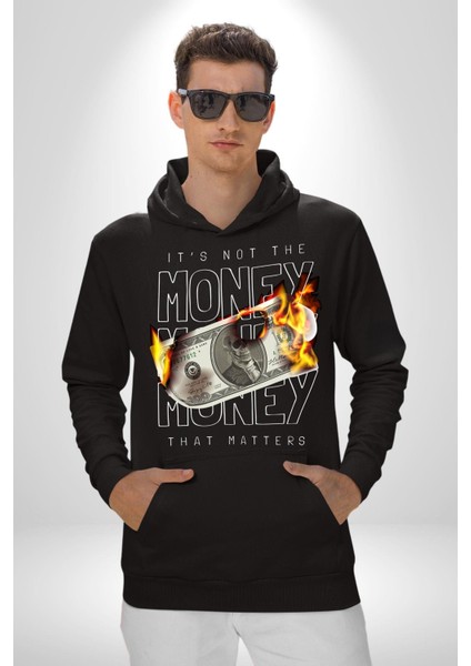Önemli Olan Para Değil Iskelet Dolar Kadın Erkek Baskılı Üç Iplik Siyah Kapüşonlu Hodie Sweatshirt modelleri