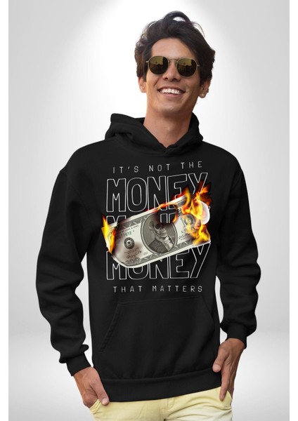 Önemli Olan Para Değil Iskelet Dolar Kadın Erkek Baskılı Üç Iplik Siyah Kapüşonlu Hodie Sweatshirt fırsatları