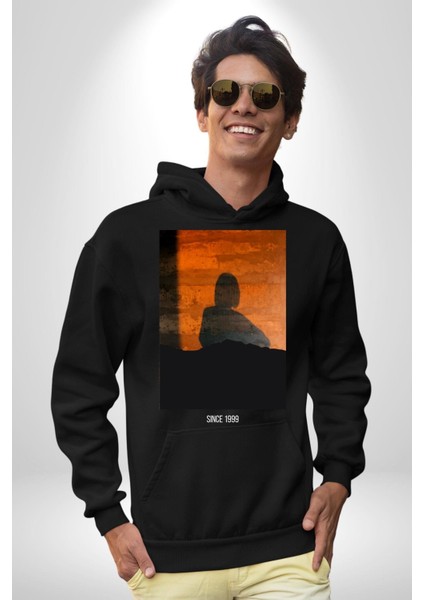 Yaz Akşamı Retro Tarz Kadın Erkek Baskılı Üç Iplik Siyah Kapüşonlu Hodie Sweatshirt modelleri