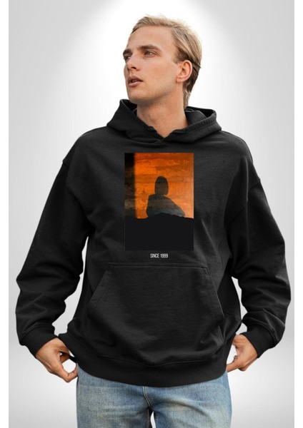 Yaz Akşamı Retro Tarz Kadın Erkek Baskılı Üç Iplik Siyah Kapüşonlu Hodie Sweatshirt indirimleri