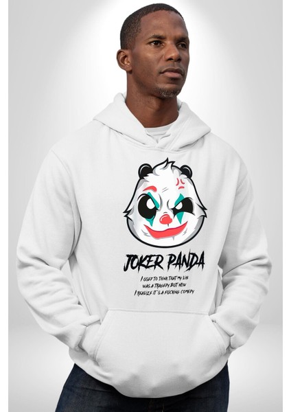 Panda Tatlı Ayıcık Dövmeli Kadın Erkek Baskılı Üç Iplik Beyaz Kapüşonlu Hodie Sweatshirt fırsatları