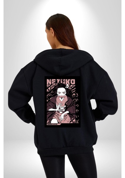 Demon Slayer Nezuko Kamado Anime Kadın Erkek Baskılı Fermuarlı Kapüşonlu Hırka Sweatshirt modelleri