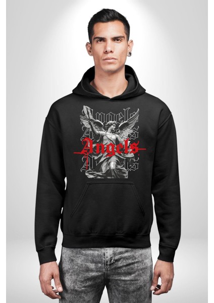 Antik Yunan Melekleri Kadın Erkek Baskılı Üç Iplik Siyah Kapüşonlu Hodie Sweatshirt fırsatları