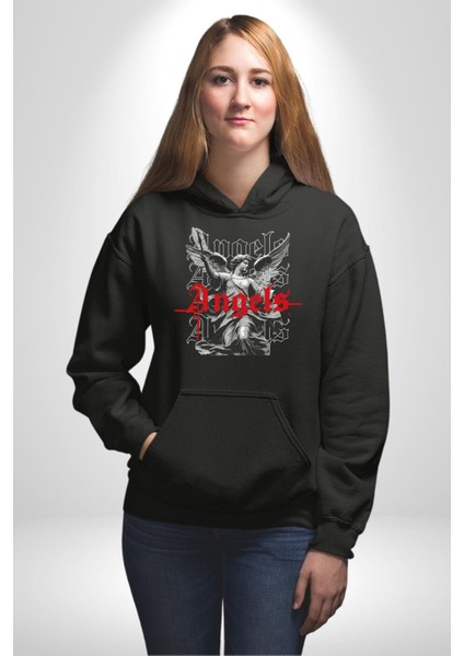 Antik Yunan Melekleri Kadın Erkek Baskılı Üç Iplik Siyah Kapüşonlu Hodie Sweatshirt indirimleri