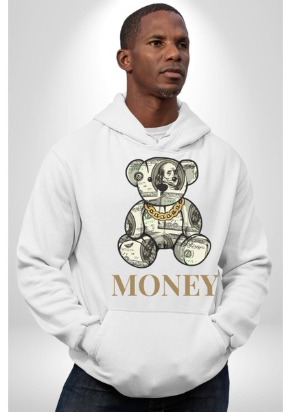 Dolar Ayı Havalı Tasarım Kadın Erkek Baskılı Üç Iplik Beyaz Kapüşonlu Hodie Sweatshirt modelleri