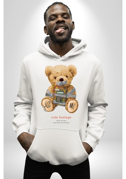 Tatlı Rehine Oyuncak Ayı Kadın Erkek Baskılı Üç Iplik Beyaz Kapüşonlu Hodie Sweatshirt fiyatları