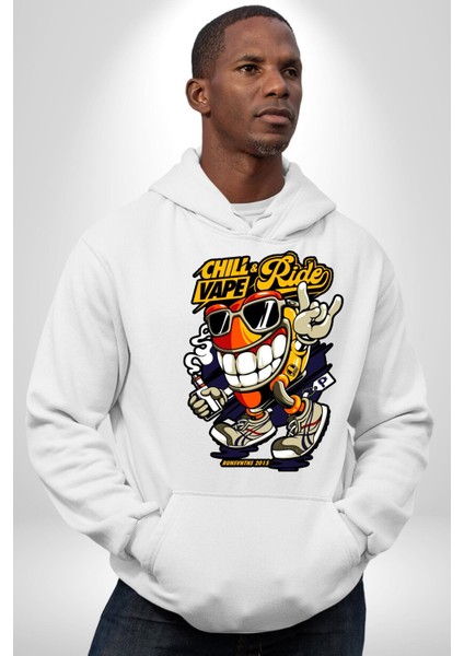 Sakin Ol Vape ve Sür Kadın Erkek Baskılı Üç Iplik Beyaz Kapüşonlu Hodie Sweatshirt modelleri