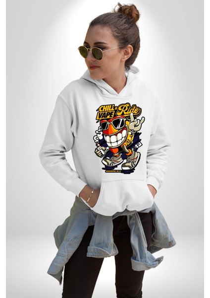 Sakin Ol Vape ve Sür Kadın Erkek Baskılı Üç Iplik Beyaz Kapüşonlu Hodie Sweatshirt fırsatları
