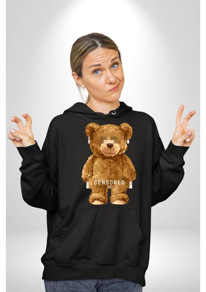 Sensörlü Suçlu Oyuncak Ayı Kadın Erkek Baskılı Üç Iplik Siyah Kapüşonlu Hodie Sweatshirt fiyatları