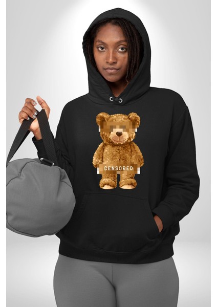 Sensörlü Suçlu Oyuncak Ayı Kadın Erkek Baskılı Üç Iplik Siyah Kapüşonlu Hodie Sweatshirt fırsatları