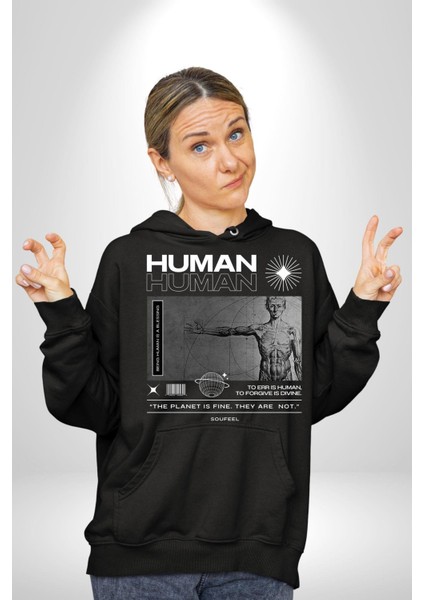 Gezegen Iyi Insanlar Değil Kadın Erkek Baskılı Üç Iplik Siyah Kapüşonlu Hodie Sweatshirt