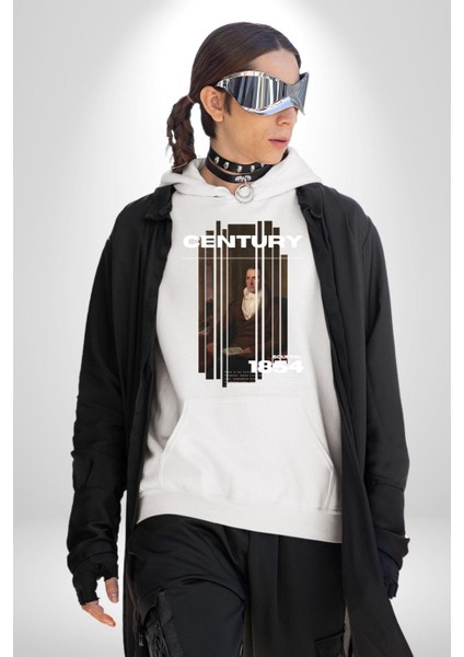 Yüzyıl Aristokrat Adam Kadın Erkek Baskılı Üç Iplik Beyaz Kapüşonlu Hodie Sweatshirt