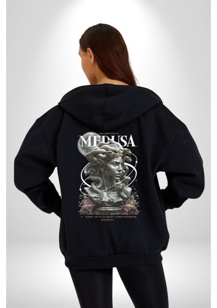 Yunan Mitolojisi Taşa Çeviren Medusa Kadın Erkek Baskılı Fermuarlı Kapüşonlu Hırka Sweatshirt modelleri