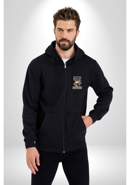 Büyümeye Devam Et Kurukafa Kadın Erkek Baskılı Fermuarlı Kapüşonlu Hırka Sweatshirt fiyatları