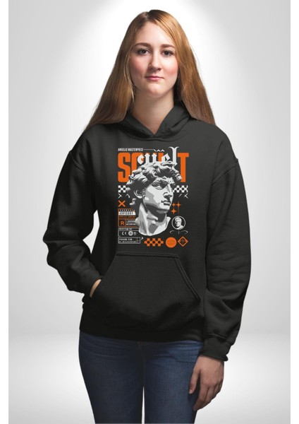 Meleksel Şaheser Yunan Antik Heykel Kadın Erkek Baskılı Üç Iplik Siyah Kapüşonlu Hodie Sweatshirt modelleri