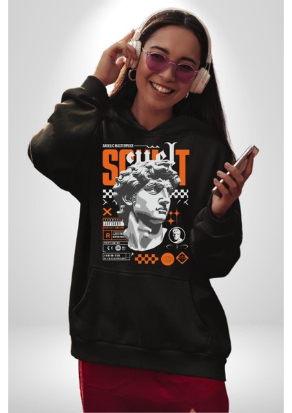 Meleksel Şaheser Yunan Antik Heykel Kadın Erkek Baskılı Üç Iplik Siyah Kapüşonlu Hodie Sweatshirt fırsatları
