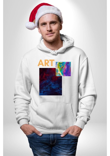 Modern Soyut Sanat Kadın Erkek Baskılı Üç Iplik Beyaz Kapüşonlu Hodie Sweatshirt