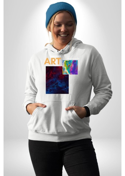 Modern Soyut Sanat Kadın Erkek Baskılı Üç Iplik Beyaz Kapüşonlu Hodie Sweatshirt fiyatları