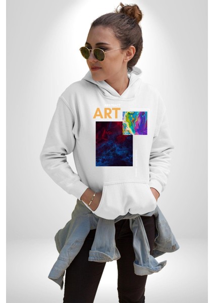 Modern Soyut Sanat Kadın Erkek Baskılı Üç Iplik Beyaz Kapüşonlu Hodie Sweatshirt fırsatları