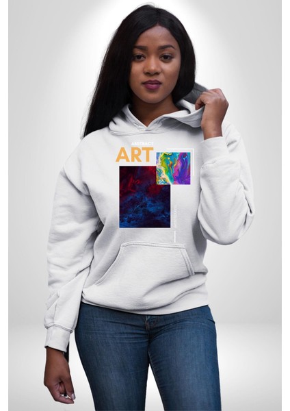 Modern Soyut Sanat Kadın Erkek Baskılı Üç Iplik Beyaz Kapüşonlu Hodie Sweatshirt indirimleri