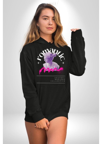 Romantik Yunan Heykeli Kadın Erkek Baskılı Üç Iplik Siyah Kapüşonlu Hodie Sweatshirt indirimleri